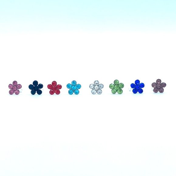 Tiny 4mm Color Flower Cubic Zirconia Silver Nose Pin Nose Ring Nose Stud Nose - Picture 4 of 5